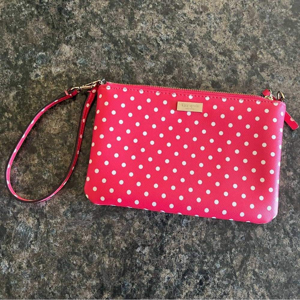 Kate Spade pink polka dot wristlet